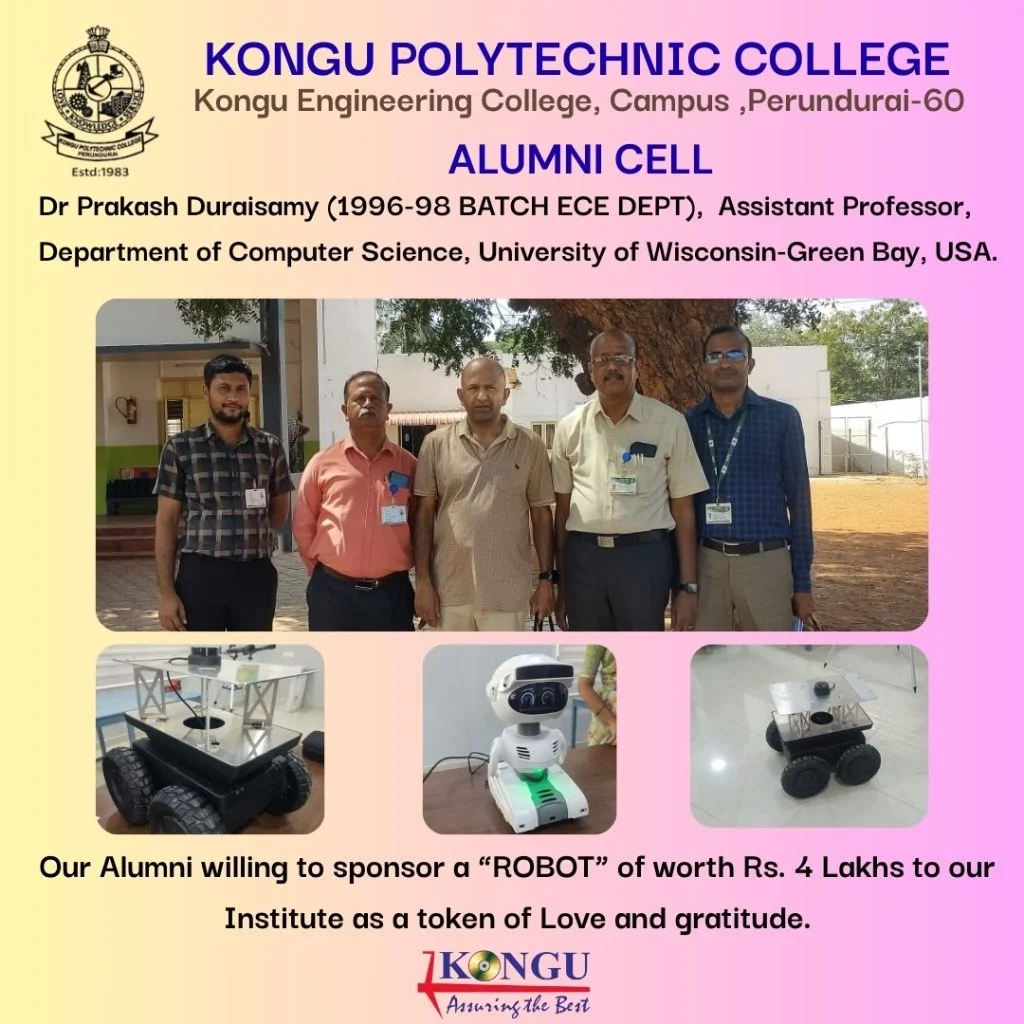 Dr. Prakash Duraisamy - Alumni Cell Robot Sponsorship
